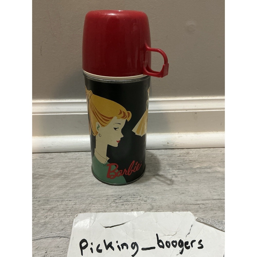 Vintage 1962 Retro Ponytail Barbie Thermos Metal Bottle Red Cup